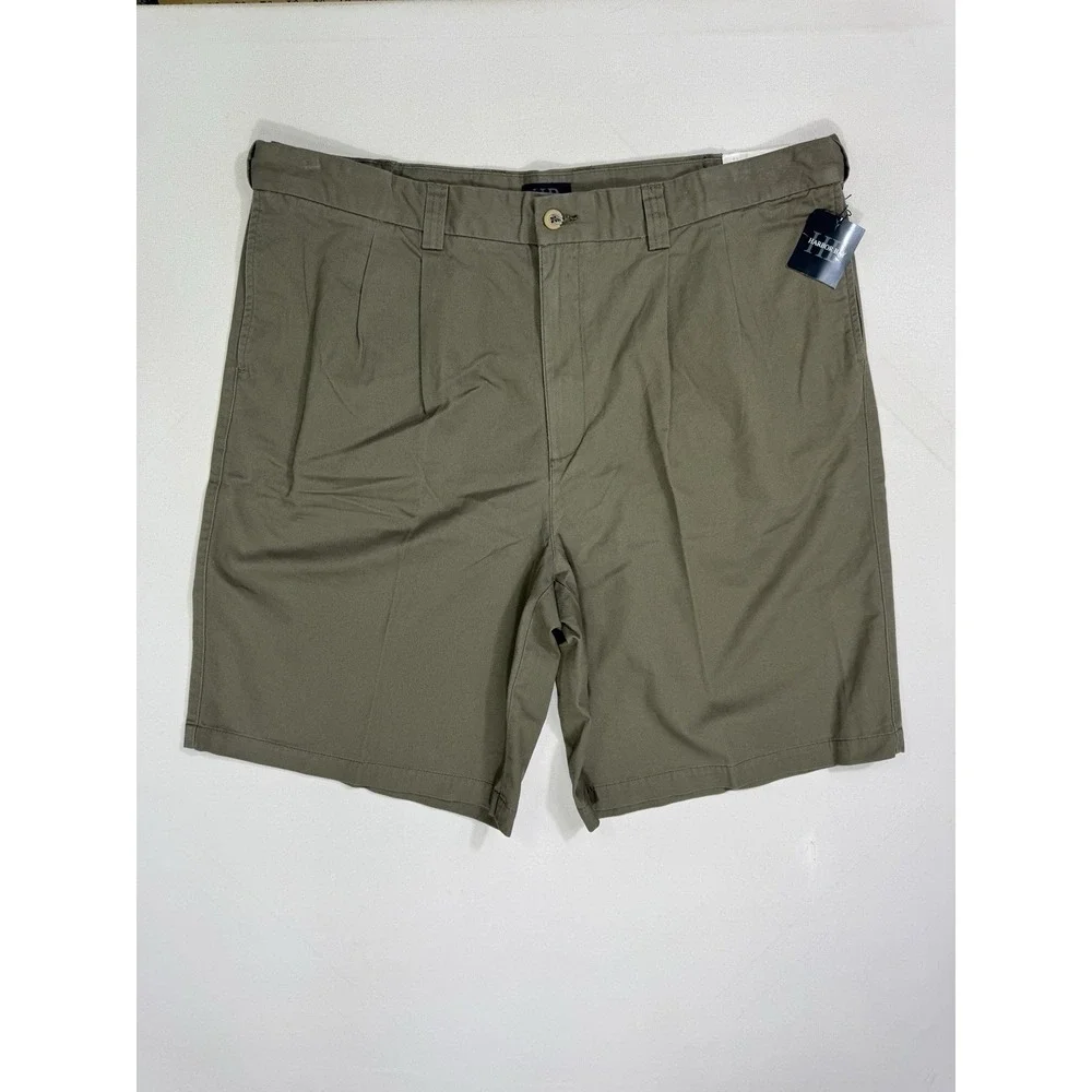 Harbor Bay Men Shorts 44 Olive Green Pleated Chino Golf Dad Casual Cotton Canvas